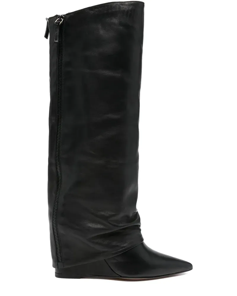 The Seller Wedge-Stiefel aus Kalbsleder 80mm - Schwarz Schwarz