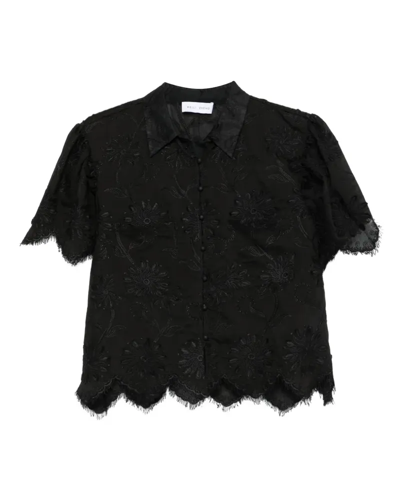 Weili Zheng Bestickte Bluse mit Wellensaum - Schwarz Schwarz