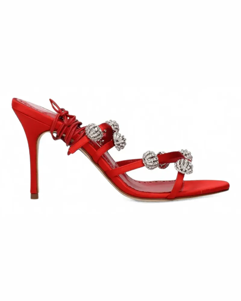 Manolo Blahnik Sandalen aus Satin mit Kristallen - Rot Rot