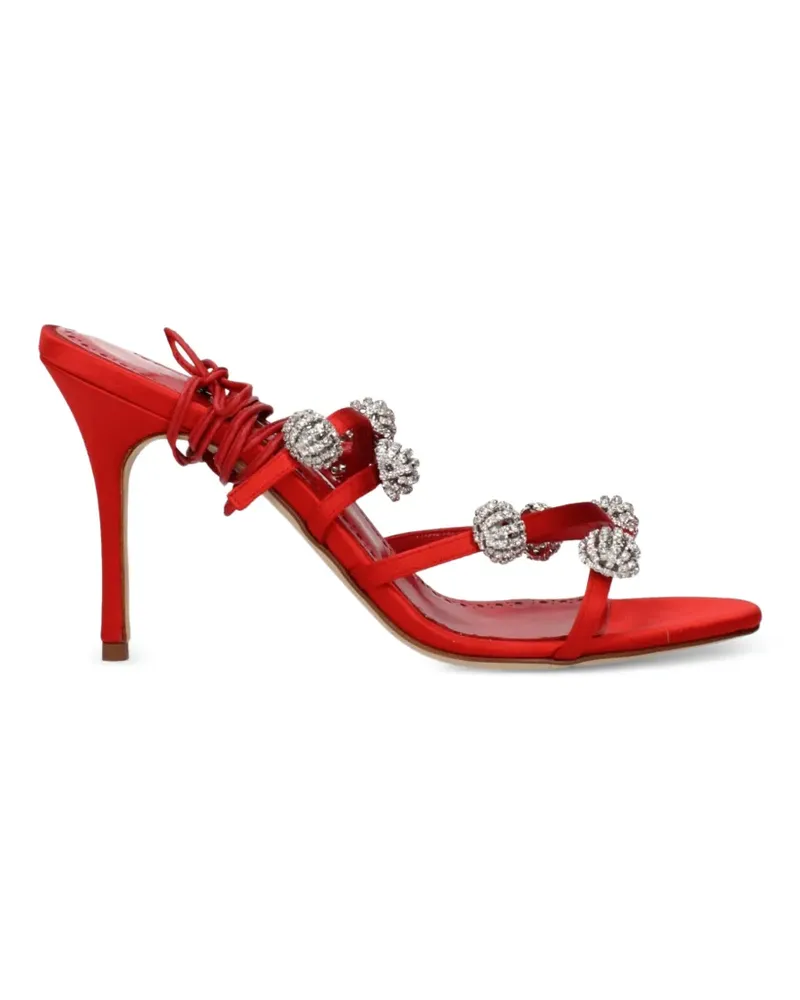 Manolo Blahnik Sandalen aus Satin mit Kristallen - Rot Rot