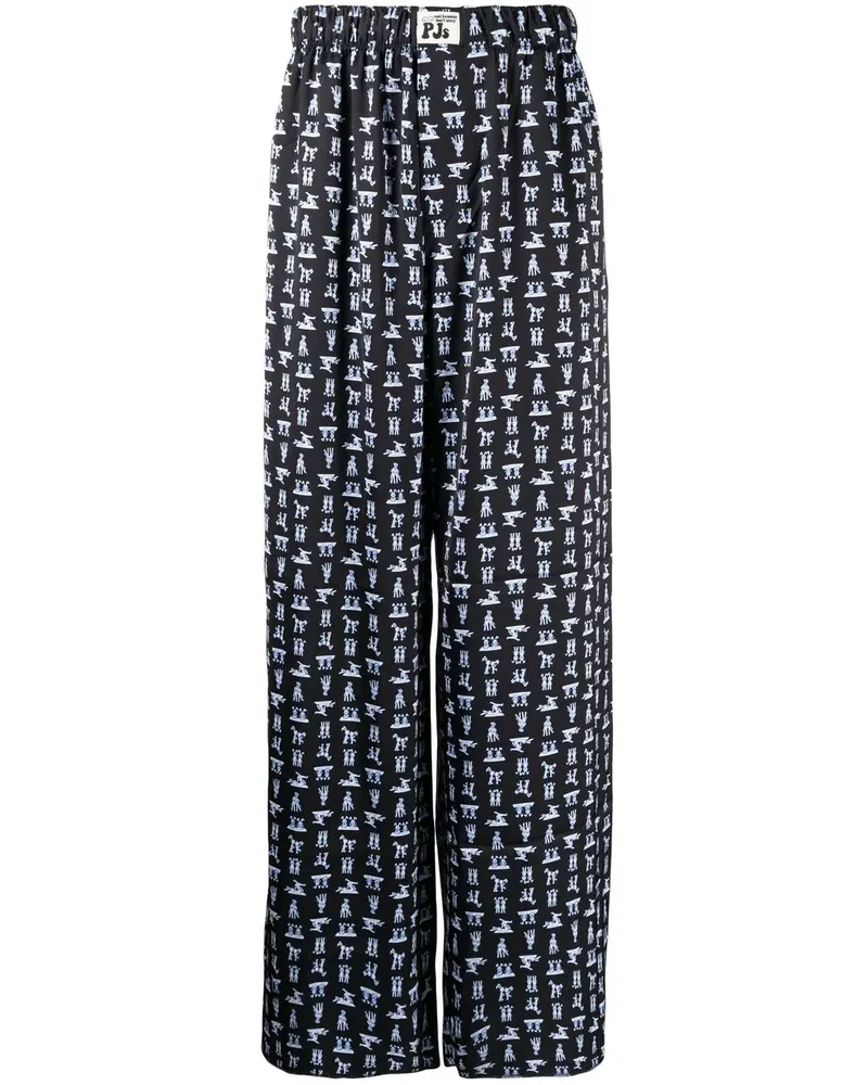 Natasha Zinko Weite Hose mit Yoga Bunny-Print - Schwarz Schwarz