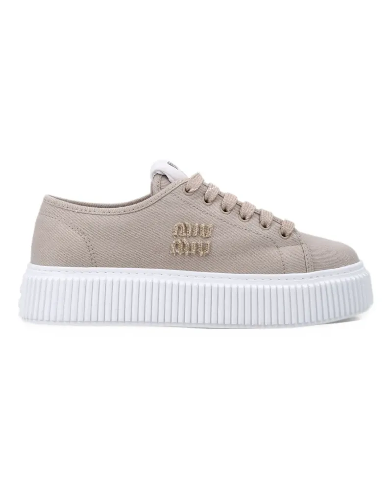 Miu Miu Jeans-Sneakers mit Logo - Nude Nude