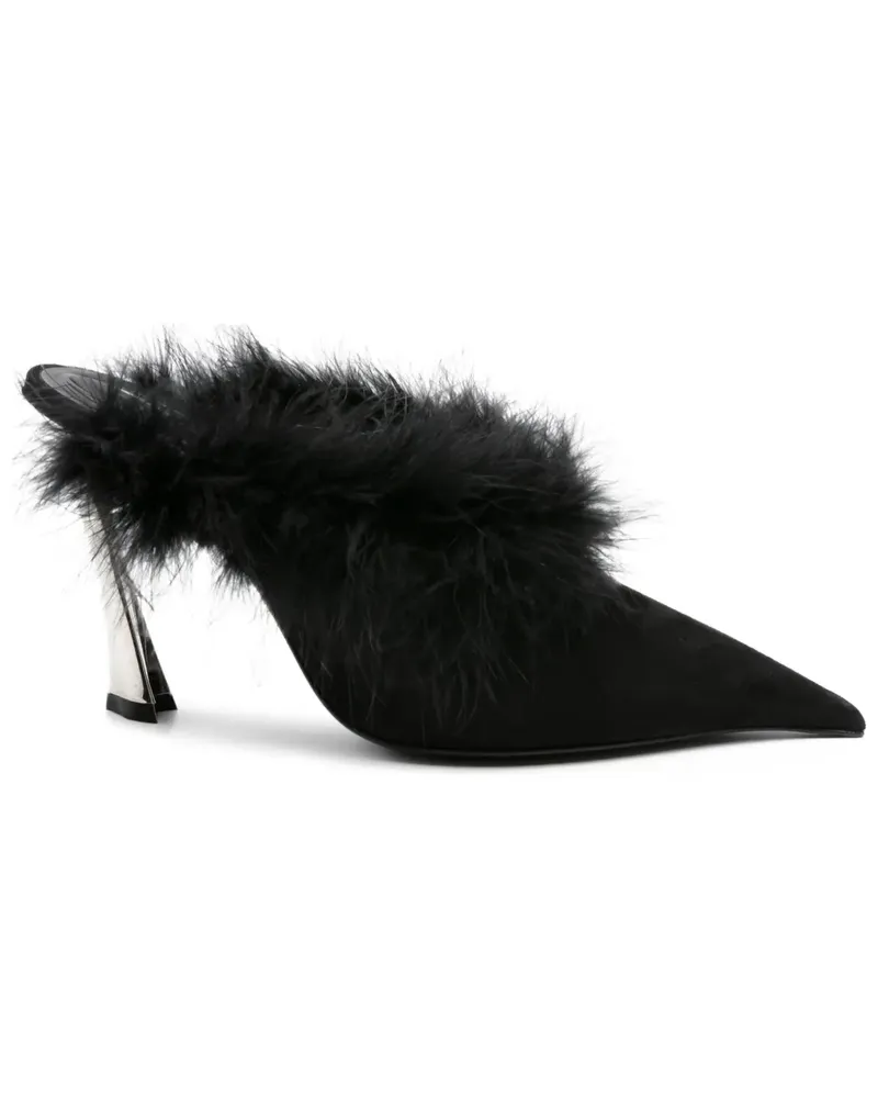 Thierry Mugler Spitze Mules mit Federbesatz 110mm - Schwarz Schwarz
