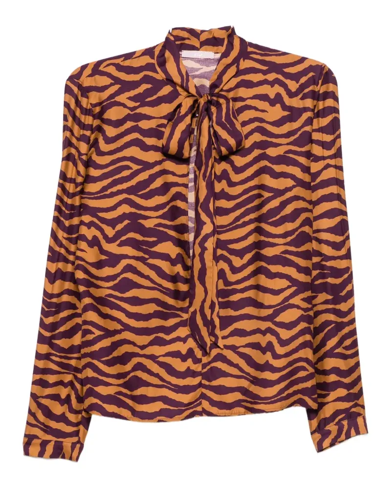 Kristina Ti zebra-print pussy-bow blouse - Orange Orange
