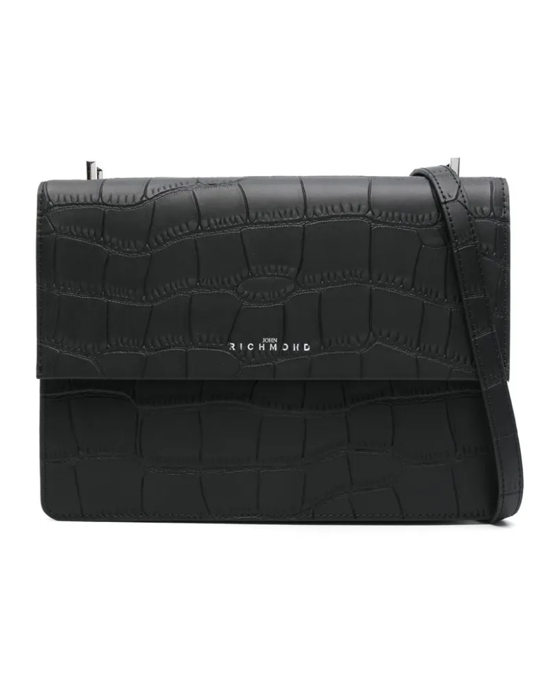 John Richmond Schultertasche mit Kroko-Effekt - Schwarz Schwarz