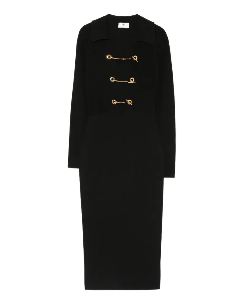 Elisabetta Franchi toggle-fastening ribbed-knit midi dress - Schwarz Schwarz