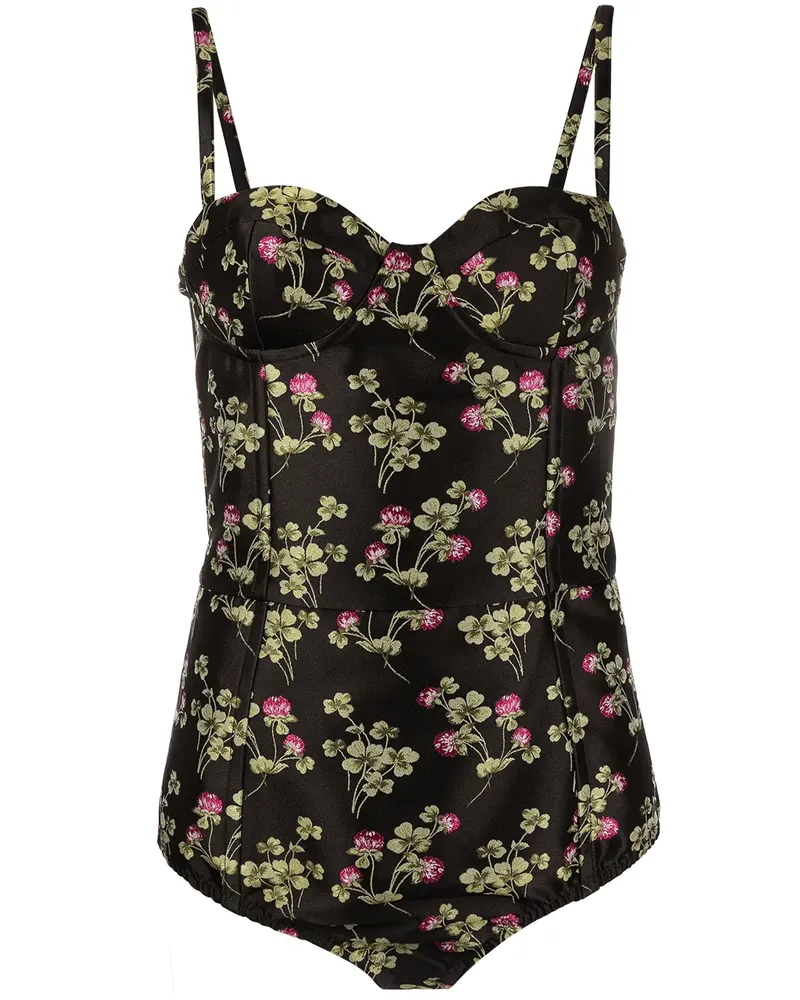 RED Valentino Body mit Blumen-Print - Schwarz Schwarz