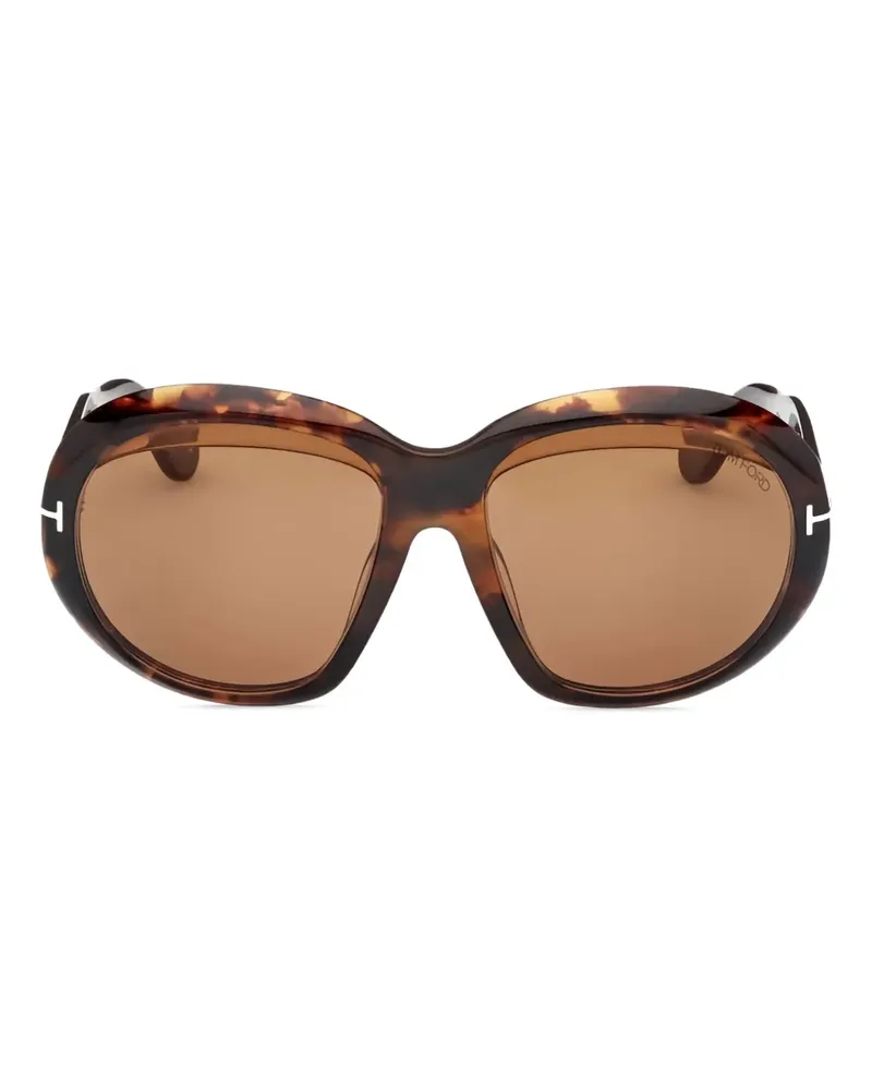 Tom Ford Angellica Sonnenbrille in Schildpattoptik mit ovalem Gestell - Braun Braun