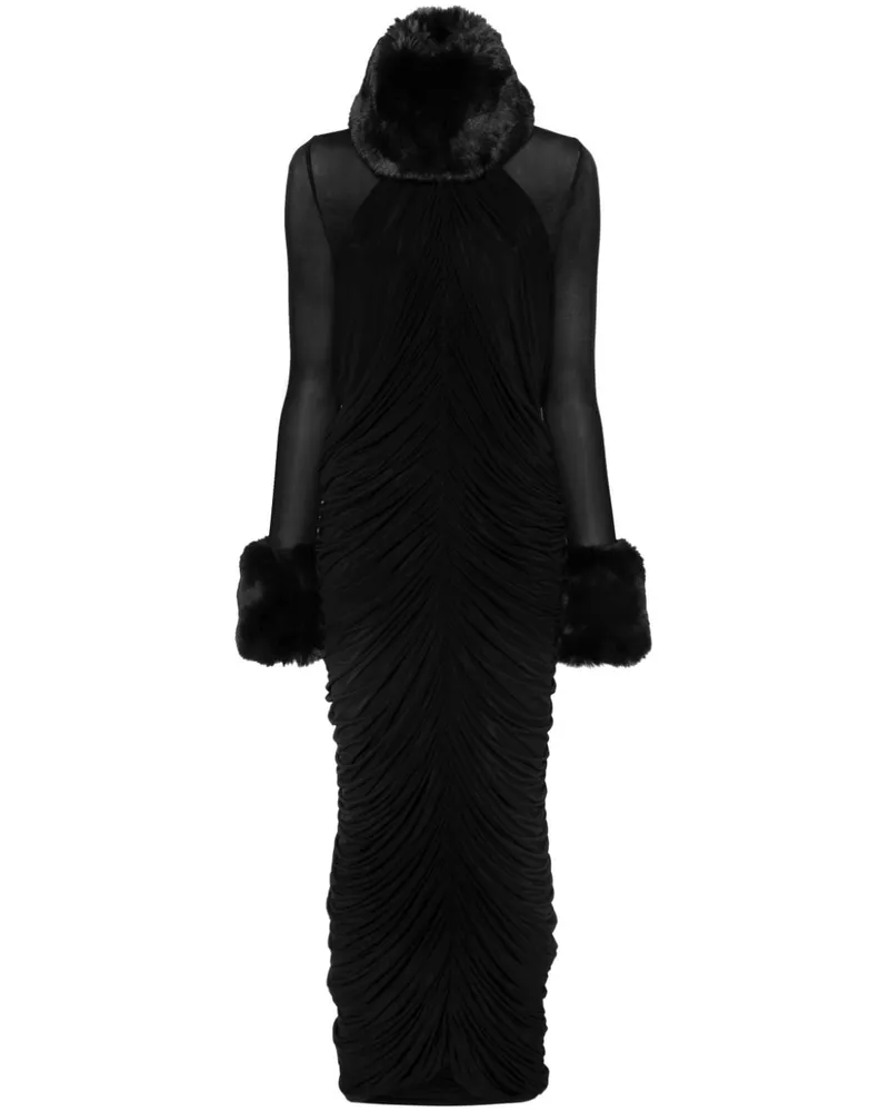 Magda Butrym Maxikleid mit Faux Fur-Borte - Schwarz Schwarz