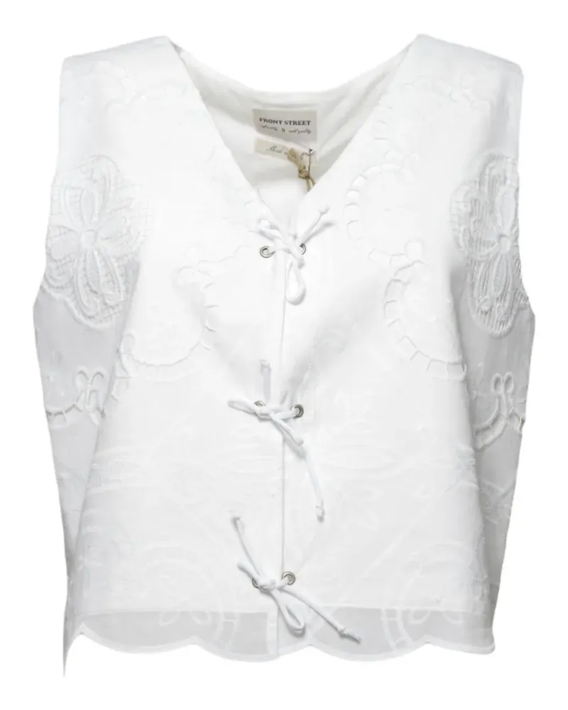 Front Street 8 V-neck floral-embroidered top - Weiß Weiß