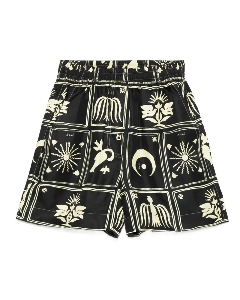 Nanushka Exter Seidenshorts mit Folk-Art-Print - Schwarz Schwarz