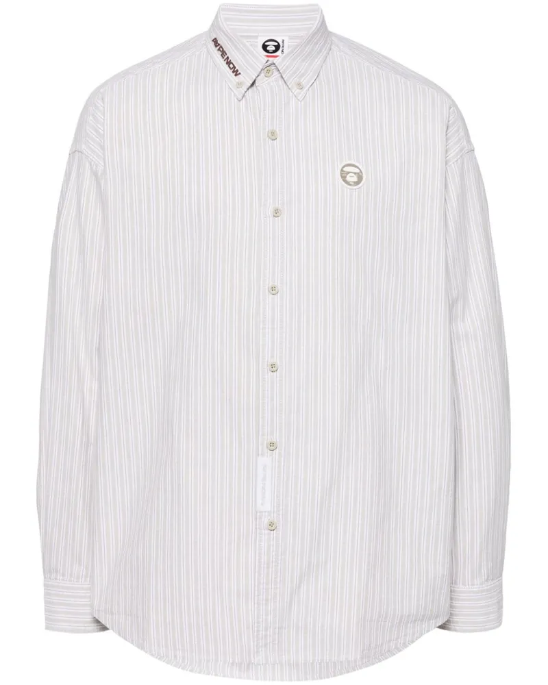 BAPE Gestreiftes Hemd mit Logo-Patch - Nude Nude