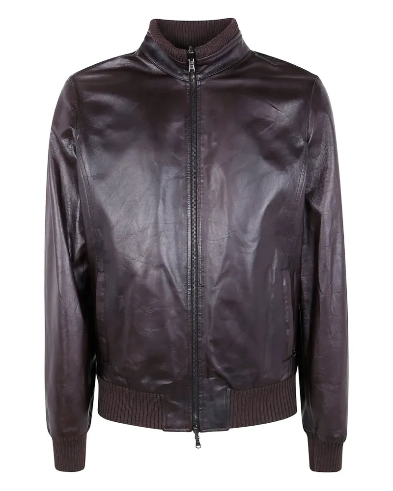 BARBA Lederjacke mit gerippten Einsätzen - Braun Braun