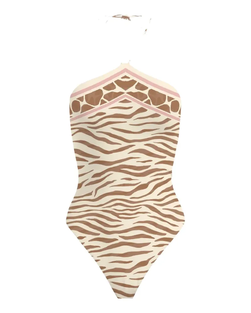 MC2 Saint Barth animal-print halterneck swimsuit - Nude Nude