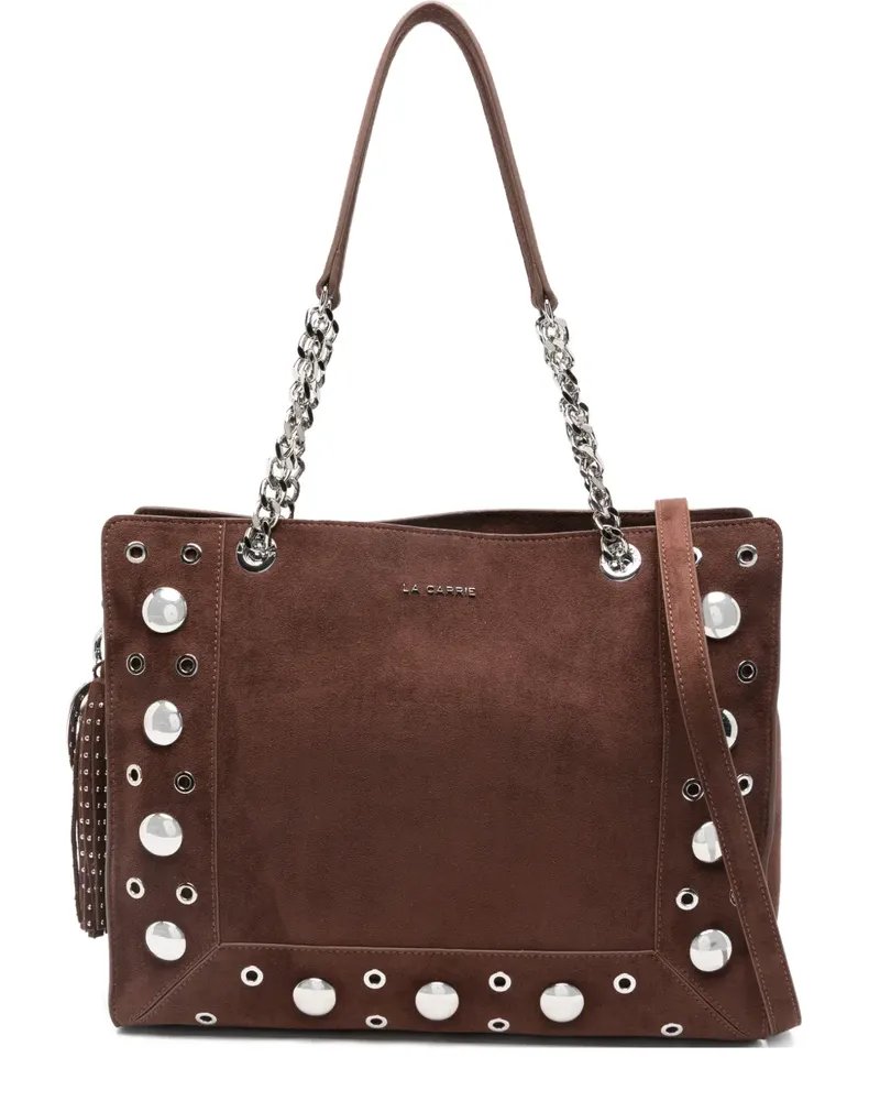 LA CARRIE Ethnic studded chain suede shoulder bag - Braun Braun