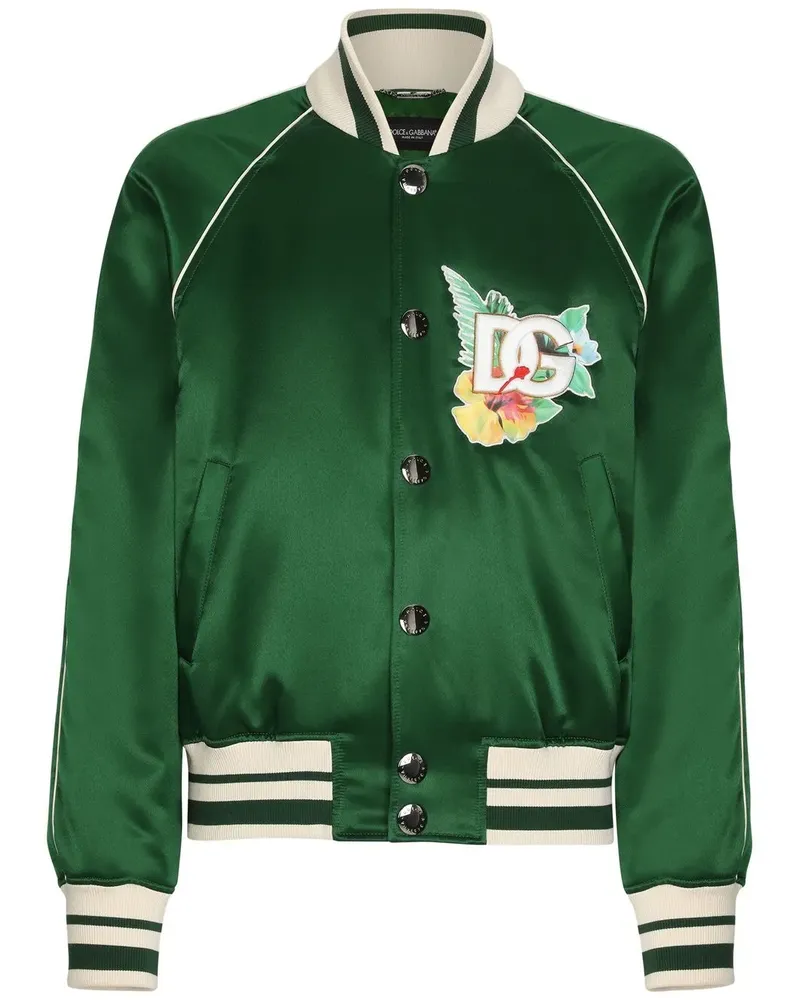 Dolce & Gabbana Bomberjacke aus Satin mit Logo-Print - Grün Grün