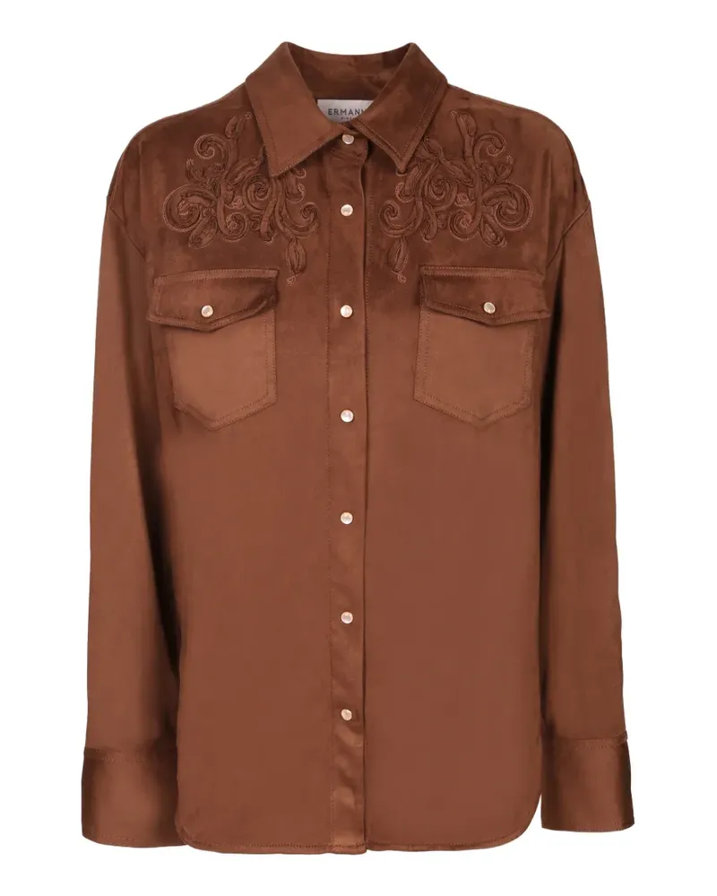 Ermanno Scervino Hemd aus Faux-Wildleder mit Stickerei - Braun Braun