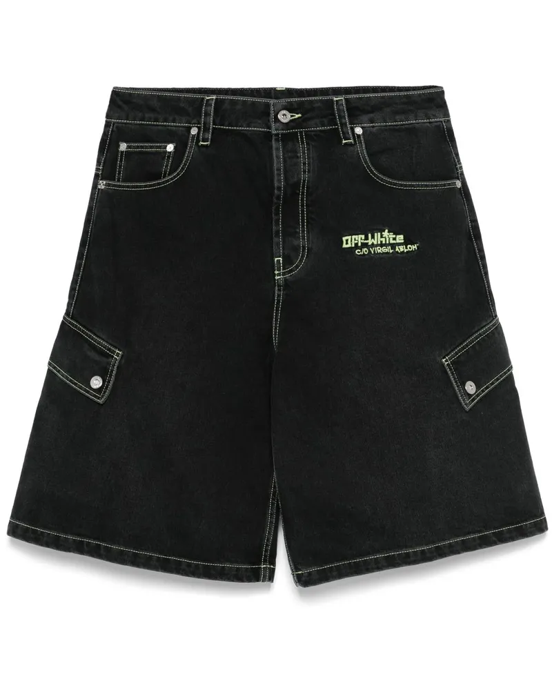 OFF-WHITE Jeans-Shorts mit Logo-Stickerei - Schwarz Schwarz