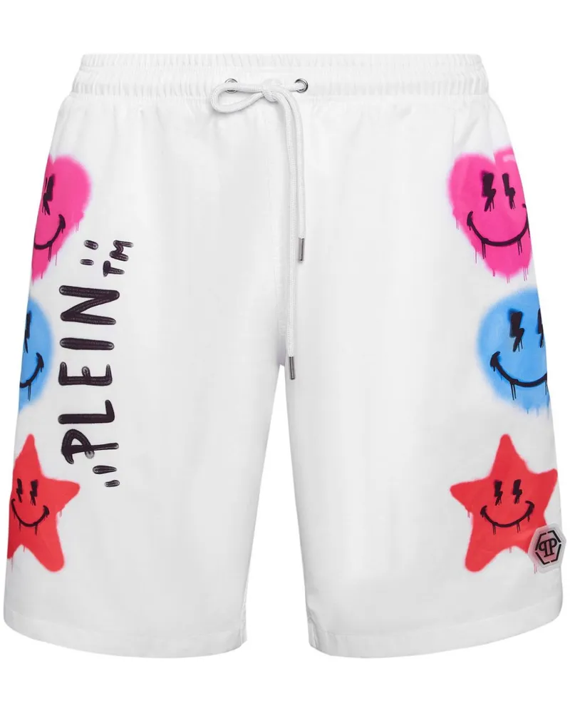 Philipp Plein Badeshorts mit grafischem Print Weiß