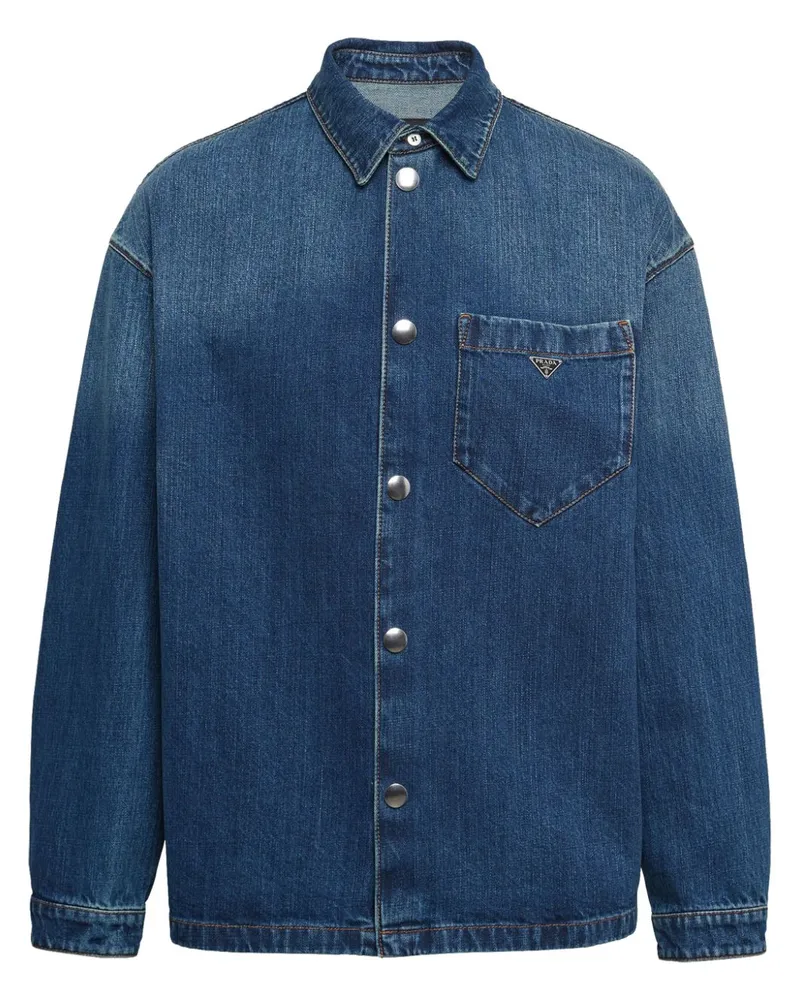 Prada Jeanshemd mit Logo-Schild Blau