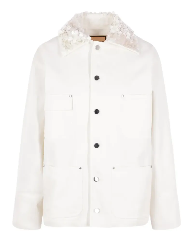 PLAN C sequin-embellished floral-appliqué jacket - Weiß Weiß