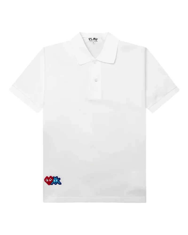 Comme des Garçons x Invader Poloshirt mit Pixel-Herz-Stickerei - Weiß Weiß