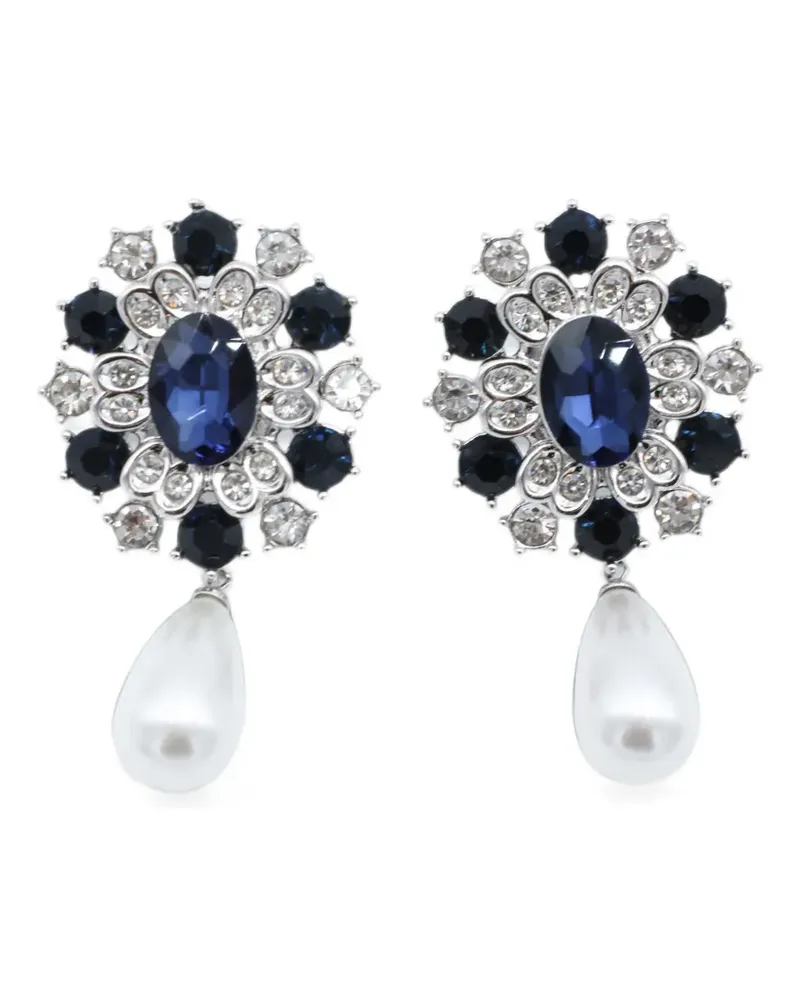 Self-Portrait crystal-embellished faux-pearl drop earrings - Silber Silber