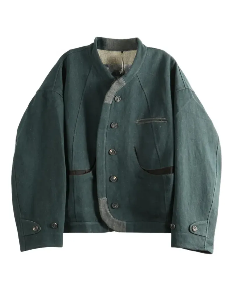 Ziggy Chen contrast-trim panelled denim jacket - Grün Grün