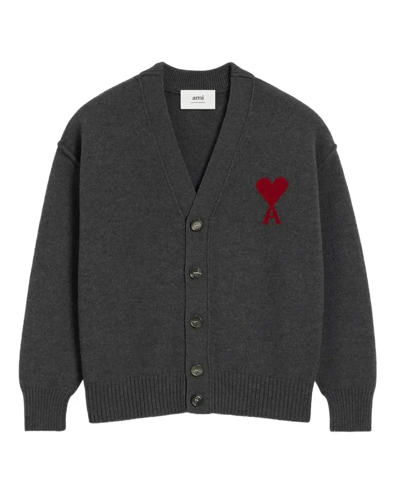 AMI Paris Wollcardigan mit Herz-Intarsie - Grau Grau