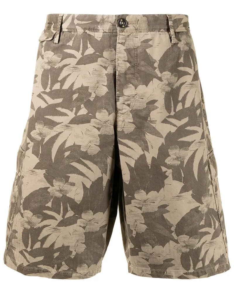 Pantaloni Torino Bermudas mit Palmblatt-Print Braun