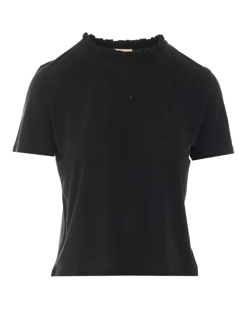 Repetto ruffled-trim logo-embroidered T-shirt - Schwarz Schwarz