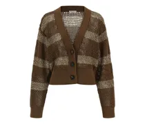 Gestreifter Lochstrick-Cardigan - Braun