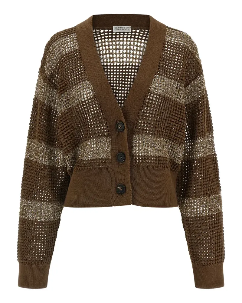 Brunello Cucinelli Gestreifter Lochstrick-Cardigan - Braun Braun