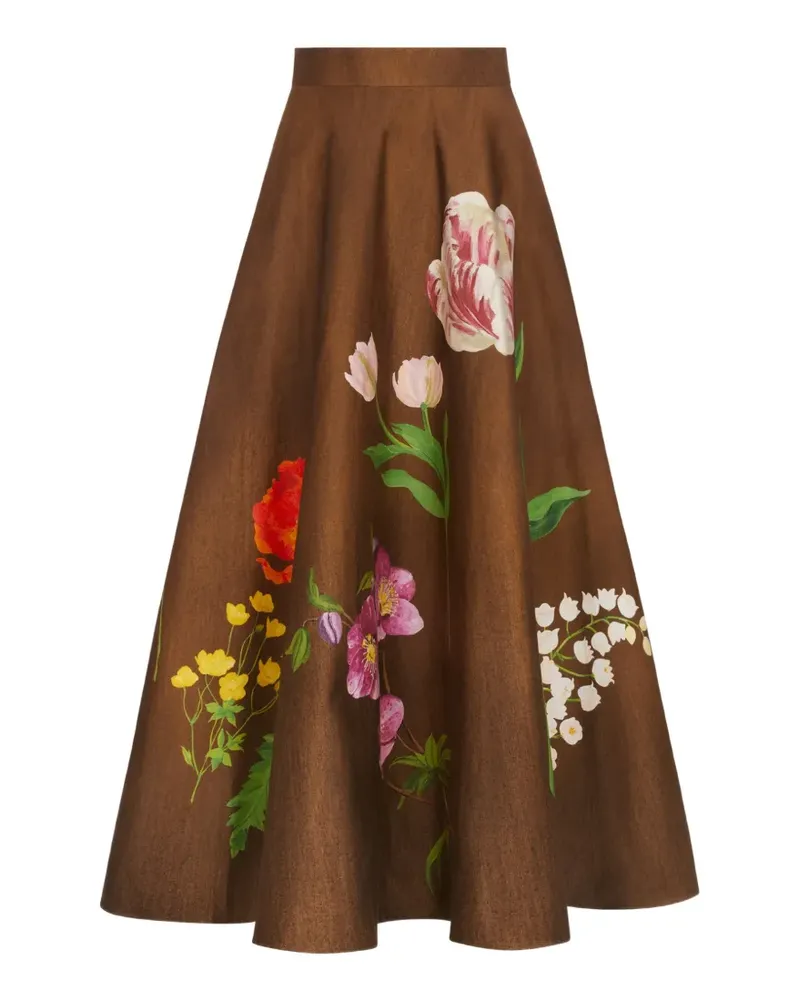 Oscar de la Renta botanical-print midi skirt - Braun Braun