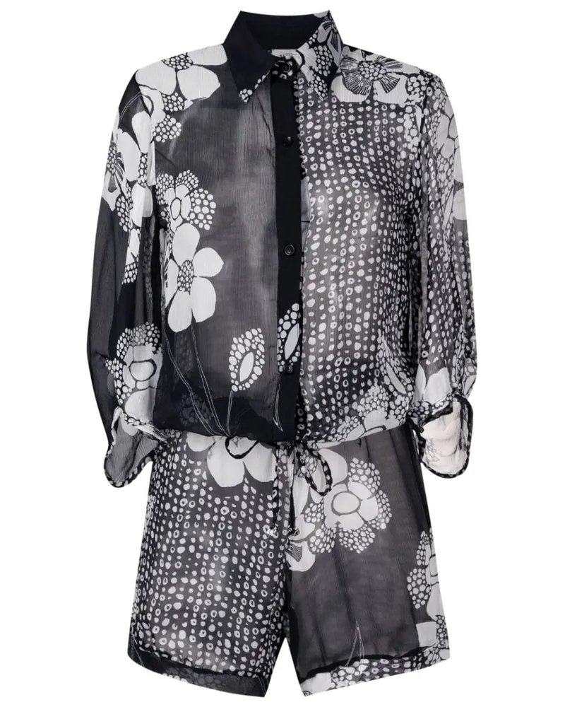 Amir Slama Semi-transparenter Playsuit mit Blumen - Schwarz Schwarz