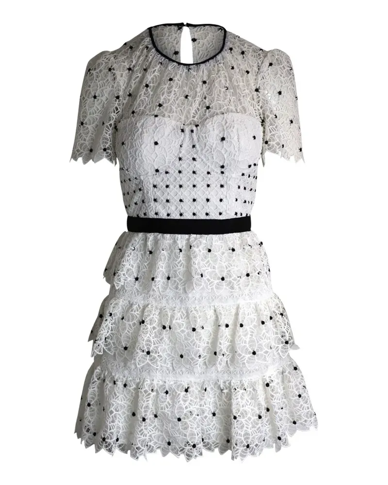 Self-Portrait tiered polka-dot floral-lace mini dress - Weiß Weiß