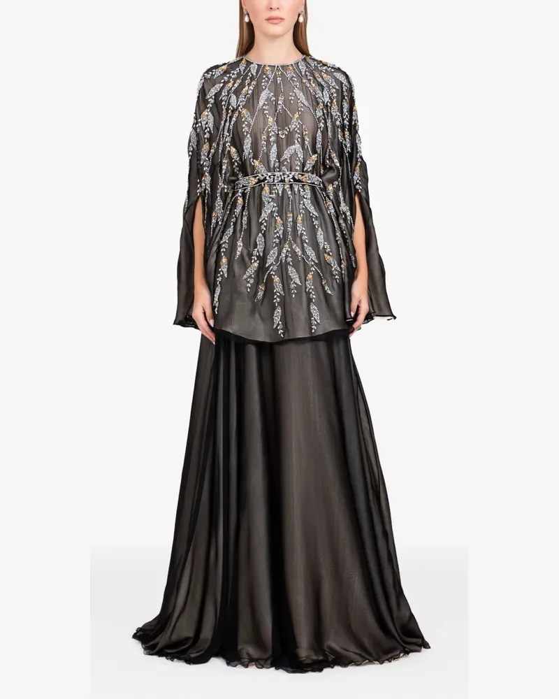 Dina Melwani embroidered-details maxi dress - Schwarz Schwarz