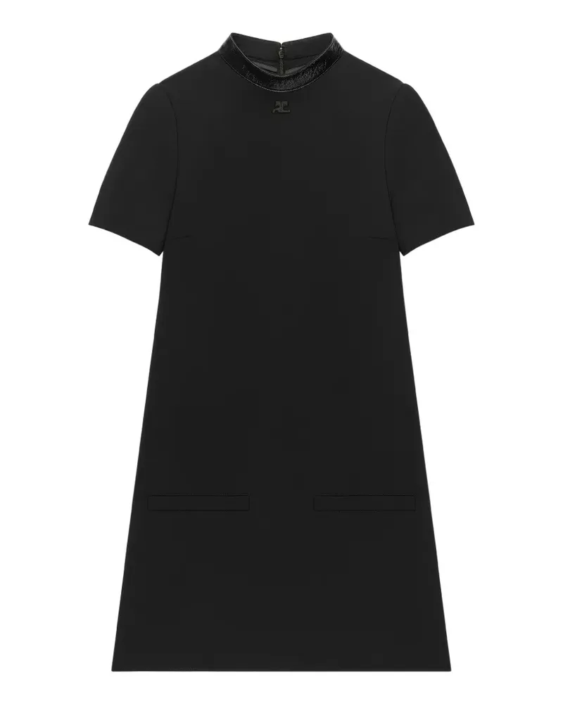 Courrèges Minikleid in A-Linie mit Vinyl-Kragen - Schwarz Schwarz