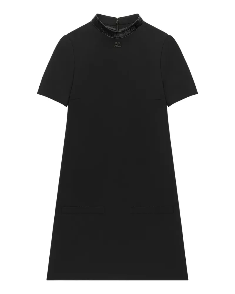 Courrèges Minikleid in A-Linie mit Vinyl-Kragen - Schwarz Schwarz