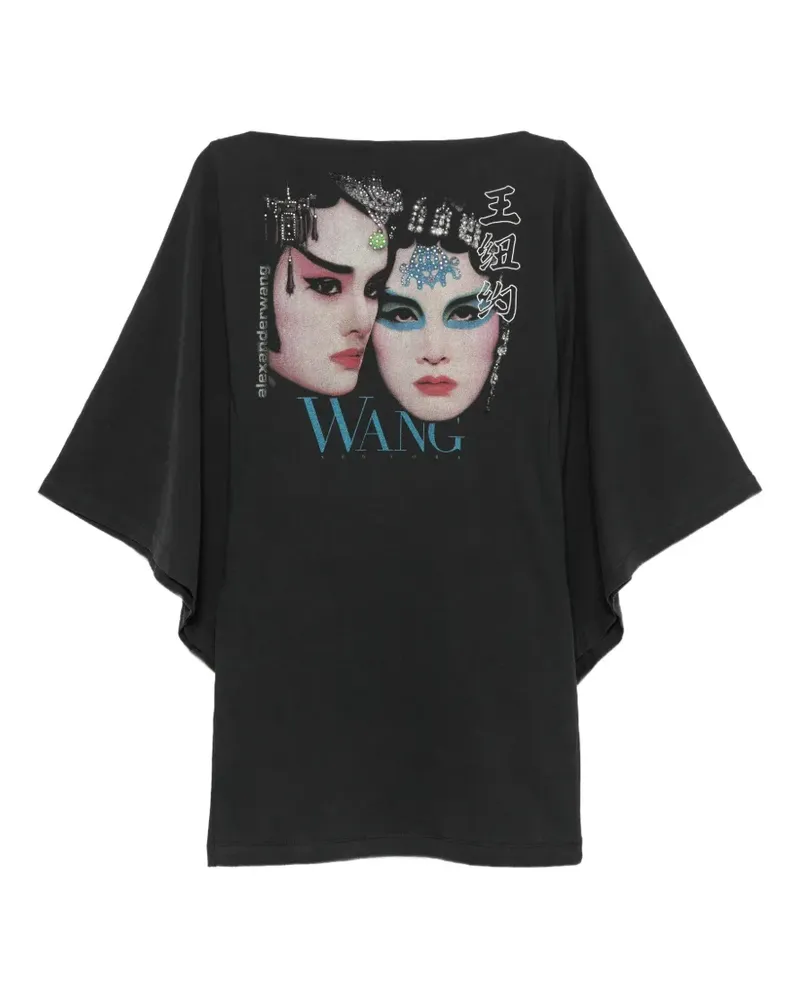 Alexander Wang graphic-print cape-sleeve mini dress - Schwarz Schwarz