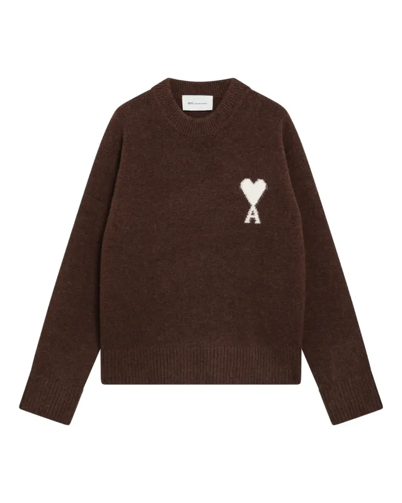 AMI Paris Pullover aus grünem Alpaka mit Ami de Coeur - Braun Braun