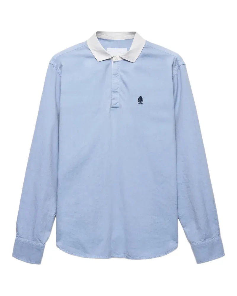 Prada logo-embroidered contrast-collar shirt - Blau Blau