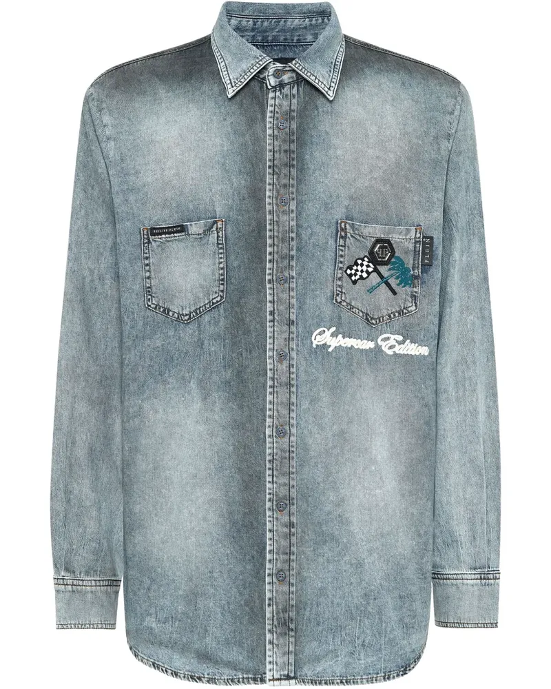 Philipp Plein Cars Racing Jeanshemd - Blau Blau