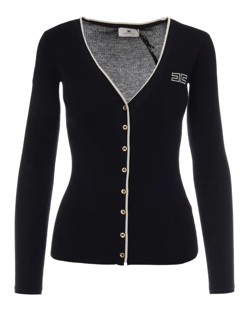 Elisabetta Franchi logo-embroidered ribbed cardigan - Schwarz Schwarz