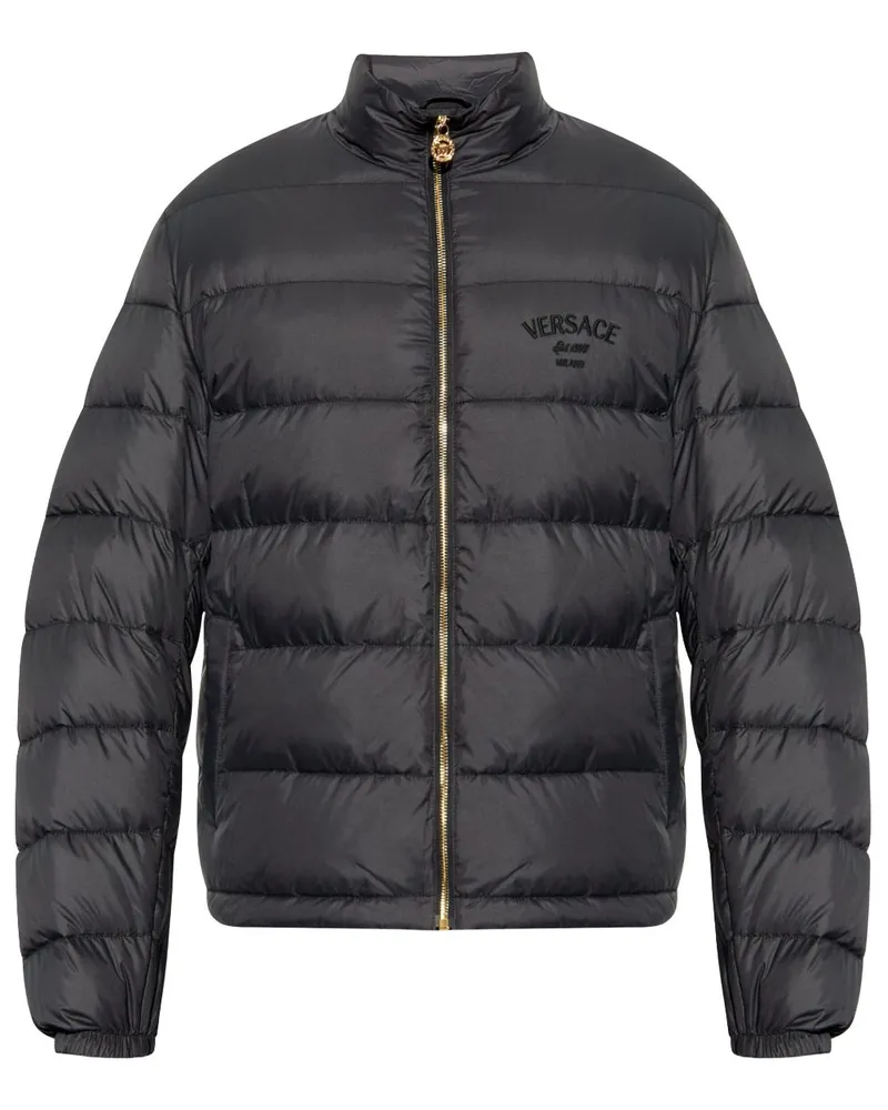 Versace Gefütterte Jacke mit Logo-Stickerei - Schwarz Schwarz