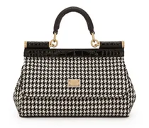 Kleine Sicily Tote Bag mit Hahnentrittmuster - Schwarz