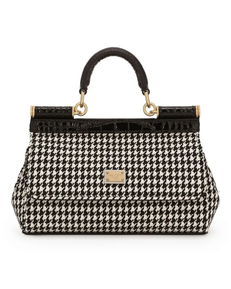 Dolce & Gabbana Kleine Sicily Tote Bag mit Hahnentrittmuster - Schwarz Schwarz