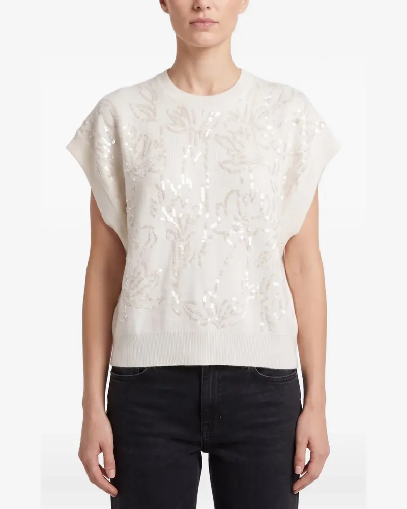 Brunello Cucinelli Kurzärmeliger Pullover mit Pailletten - Nude Nude