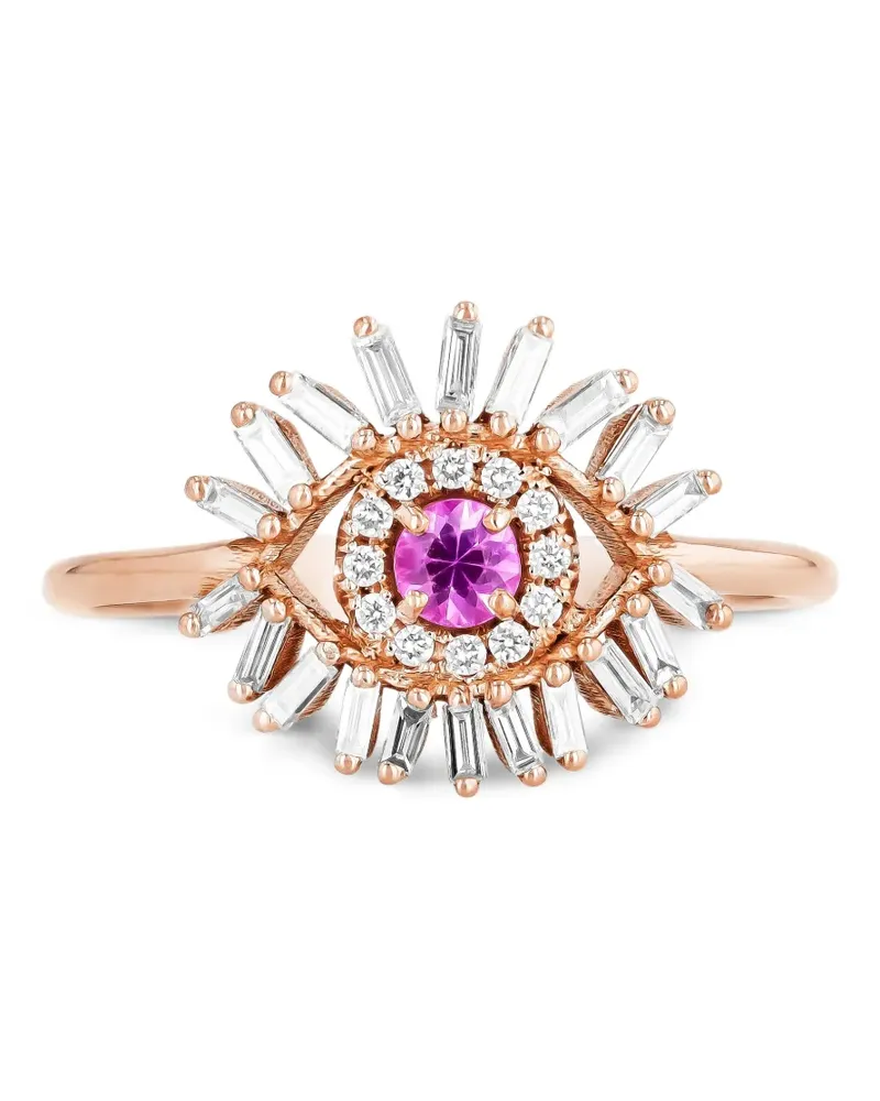 Suzanne Kalan Mini Evil Eye Ring mit Saphir und Diamant - Rosa Rosa
