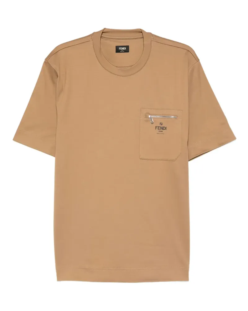 Fendi T-Shirt mit Reißverschlusstasche - Braun Braun